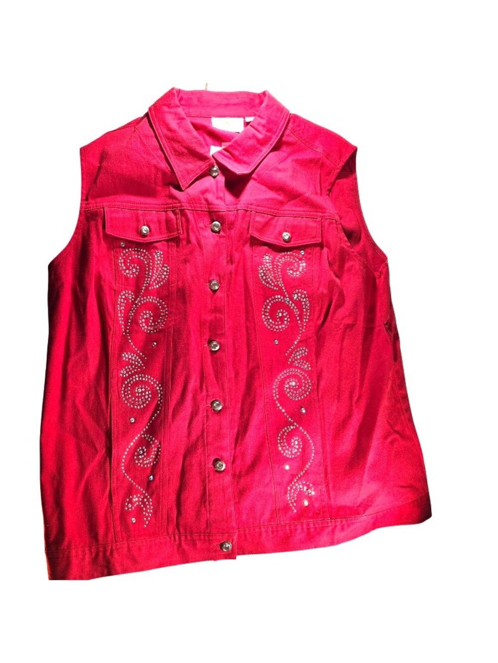 Sleeveless Button-Up Vest Quacker Factory Womens Red 1X western cowgirl country
